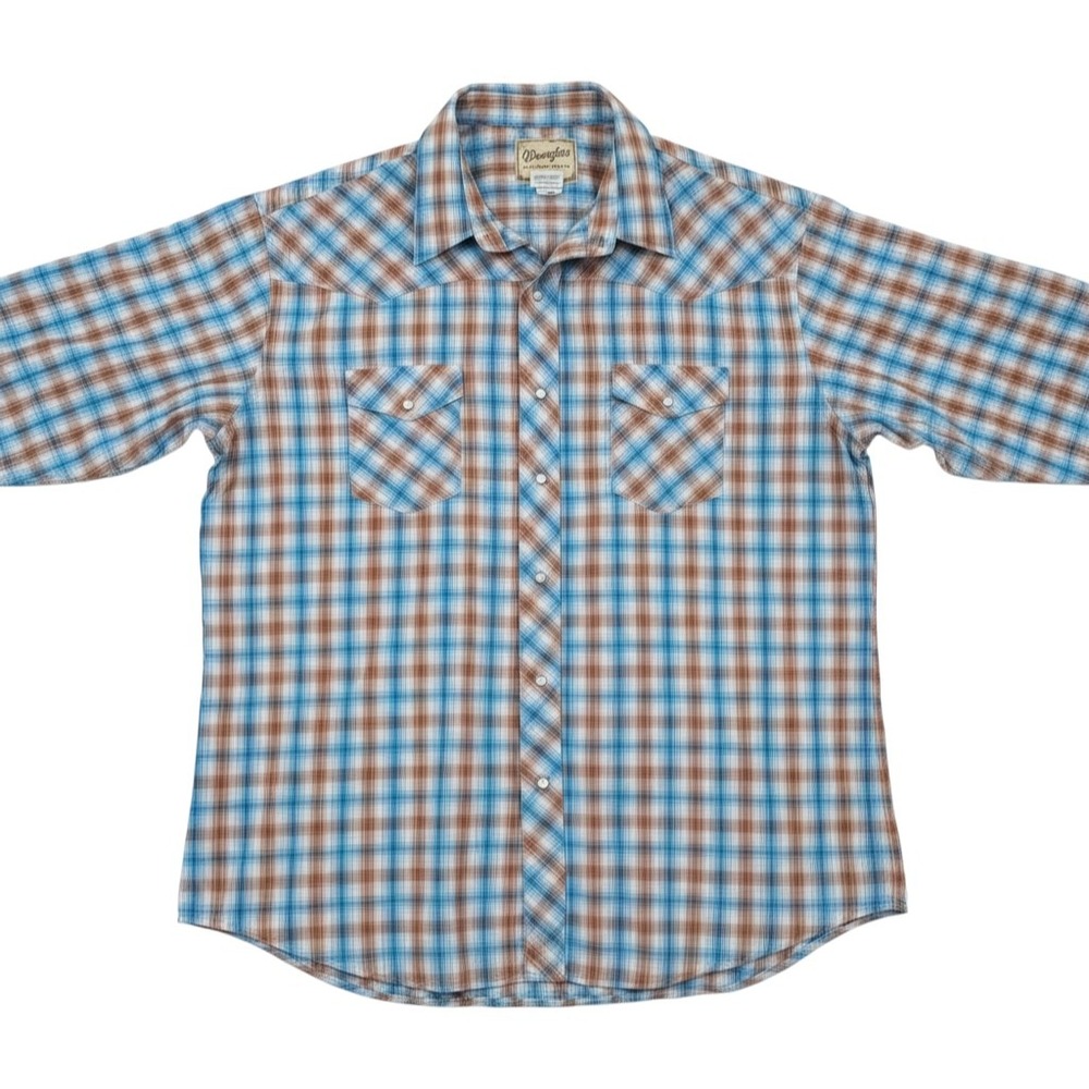Wrangler Western Shirt Mens 3XL Big Blue Brown Plaid Long Sleeve Snap Front Yoke